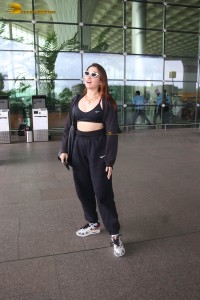 actress tamannaah bhatia in a black track suit at airport