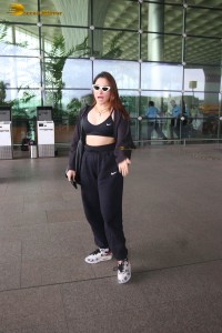 actress tamannaah bhatia in a black track suit at airport