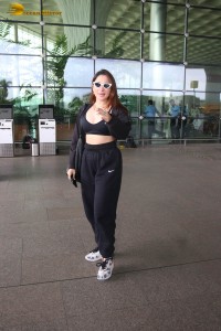 actress tamannaah bhatia in a black track suit at airport