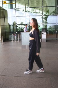 actress tamannaah bhatia in a black track suit at airport