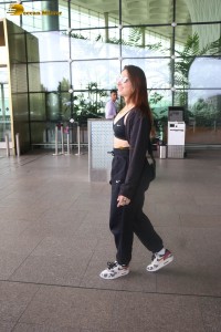 actress tamannaah bhatia in a black track suit at airport