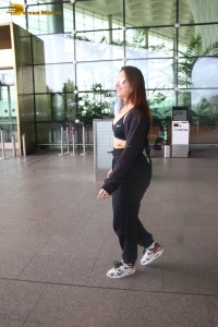 actress tamannaah bhatia in a black track suit at airport
