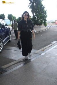 Indian actress Tamannaah Bhatia chic look in a jacket at airport