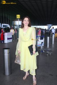 actress Tamannaah Bhatia pretty in a light yellow salwar dress