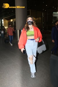 Actress Tamannaah Bhatia at Mumbai Airport on January 27, 2022