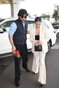 actress Tara Sutaria spotted in a white jacket at mumbai airport
