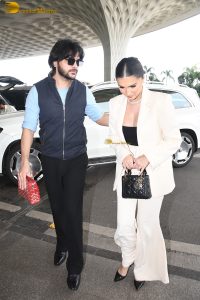 actress Tara Sutaria spotted in a white jacket at mumbai airport