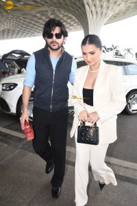 actress Tara Sutaria spotted in a white jacket at mumbai airport