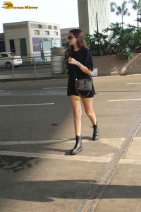 actress Tara Sutaria in black shorts at mumbai airport