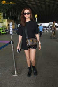 actress Tara Sutaria in black shorts at mumbai airport