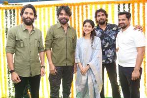 Thandel movie launch attended by Naga Chaitanya, Sai Pallavi, Nagarjuna, Venkatesh, and Allu Aravind