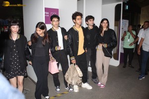 The Archies cast including Suhana Khan, Khushi Kapoor, and Agastya Nanda spotted at Mumbai Airport