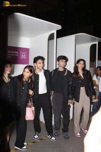 The Archies cast including Suhana Khan, Khushi Kapoor, and Agastya Nanda spotted at Mumbai Airport