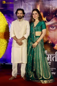 Actors Vikrant Massey, Raashi Khanna, and Riddhi Dogra promote their film The Sabarmati Report