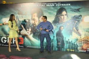 Actors Salman Khan and Katrina Kaif promote Tiger 3 at an event in Mumbai on November 17, 2023