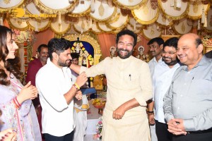 Tiger Nageswara Rao movie launch attended by Ravi Teja, Nupur Sanon, Chiranjeevi, and Minister Kishan Reddy