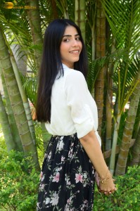 Tollywood actress tina shilparaj in a white top and colorful skirt