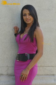 Telugu and Tamil Actress Trisha in a pink dress on location for a film shoot