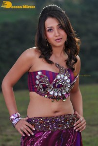 Trisha in a pink shoulderless dress for a film shoot