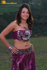 Trisha in a pink shoulderless dress for a film shoot