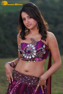 Trisha in a pink shoulderless dress for a film shoot
