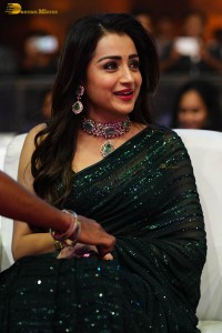 Indian actress trisha shines in a green saree at a movie event