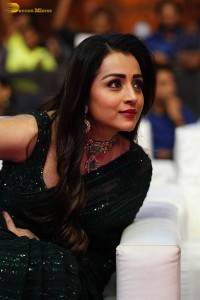 Indian actress trisha shines in a green saree at a movie event