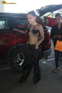 Indian Actress Urfi Javed in a transparent black top at mumbai airport