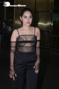 Urfi Javed in a rare black dress at Mumbai airport on November 22