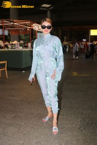 Urvashi Rautela in a blue dress at the Airport