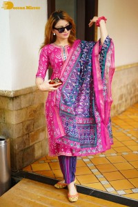 Model and Actress Urvashi Rautela in a pink salwar dress
