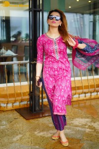 Model and Actress Urvashi Rautela in a pink salwar dress