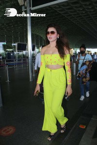 Urvashi Rautela in a Off Shoulder green dress