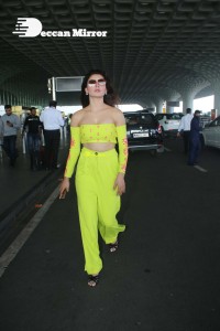 Urvashi Rautela in a Off Shoulder green dress