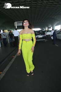 Urvashi Rautela in a Off Shoulder green dress