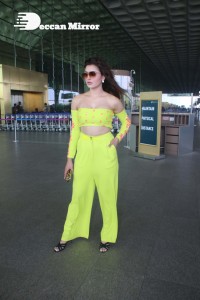 Urvashi Rautela in a Off Shoulder green dress