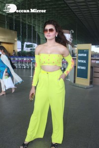 Urvashi Rautela in a Off Shoulder green dress