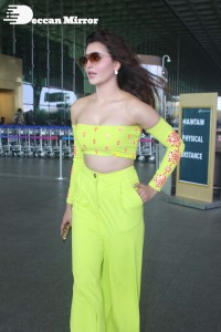 Urvashi Rautela in a Off Shoulder green dress