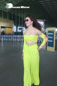Urvashi Rautela in a Off Shoulder green dress
