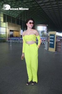 Urvashi Rautela in a Off Shoulder green dress