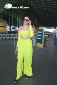 Urvashi Rautela in a Off Shoulder green dress