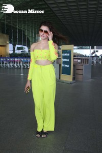 Urvashi Rautela in a Off Shoulder green dress