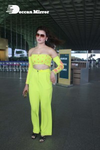 Urvashi Rautela in a Off Shoulder green dress