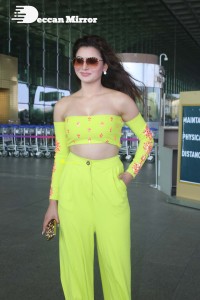 Urvashi Rautela in a Off Shoulder green dress