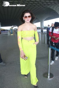 Urvashi Rautela in a Off Shoulder green dress