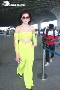 Urvashi Rautela in a Off Shoulder green dress