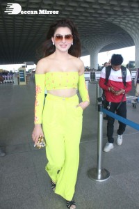 Urvashi Rautela in a Off Shoulder green dress