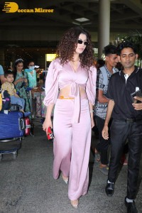 Urvashi Rautela in a Pink Dress at the Airport