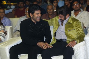Pre-Release Function of the movie Urvasivo Rakshasivo attended by Allu Sirish, Anu Emmanuel, Allu Aravind and Nandamuri Balakrishna