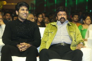 Pre-Release Function of the movie Urvasivo Rakshasivo attended by Allu Sirish, Anu Emmanuel, Allu Aravind and Nandamuri Balakrishna